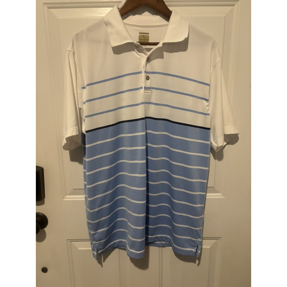 Pebble Beach Lone Cypress Luxury Performance Golf Polo Large Blue White Striped